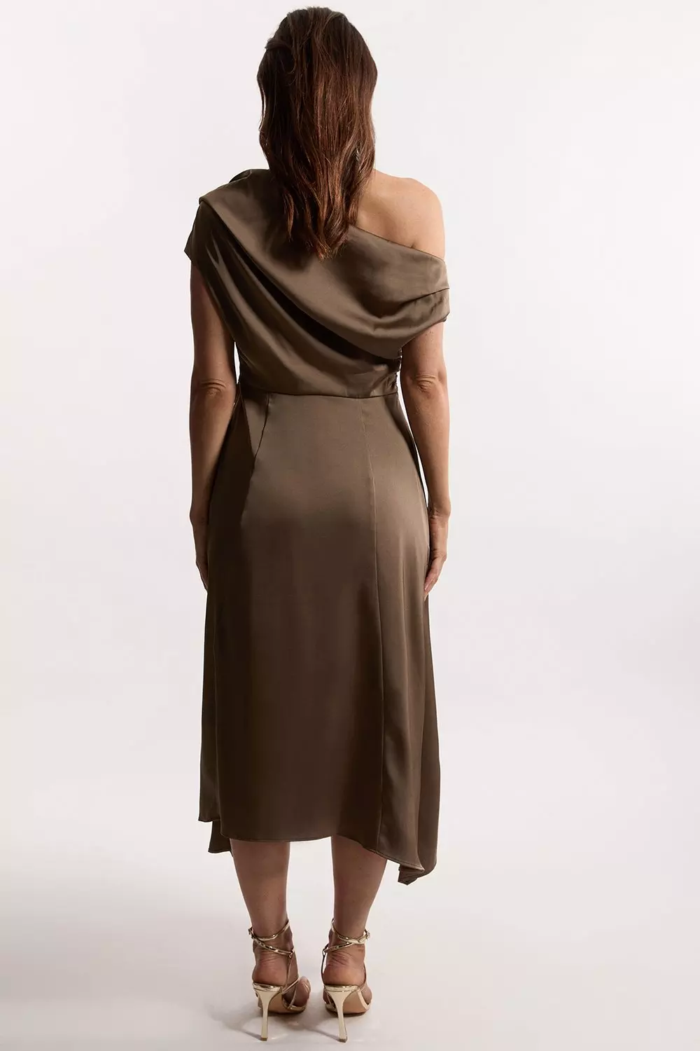 Karen Millen オフショルダーミディドレス Satin Off The Shoulder Asymmetric Hem Woven Midi Dress